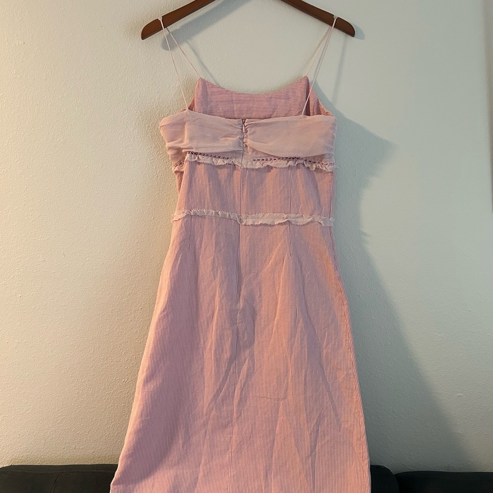Pink Ruched Ruffled Midi Dress - Picture 4 of 5